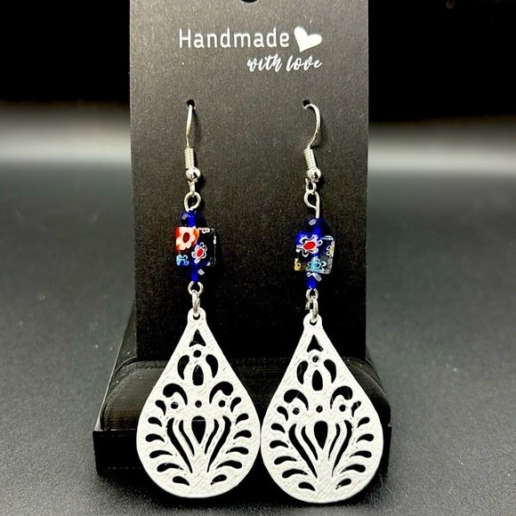 Silver and Blue Dangle Earrings with Teardrop Design - Picture 1 of 6